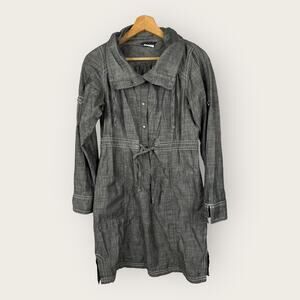 Columbia Womens Small Chambray Utility Long Sleeve Tunic Shirt Dress Gray Pocket